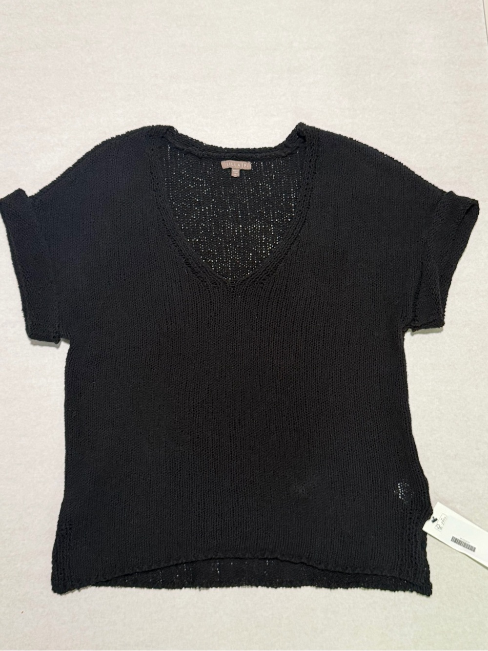 LILLA P Women's Black Knit V-Neck Short Sleeve Sweater Top Size XL - Picture 2 of 10